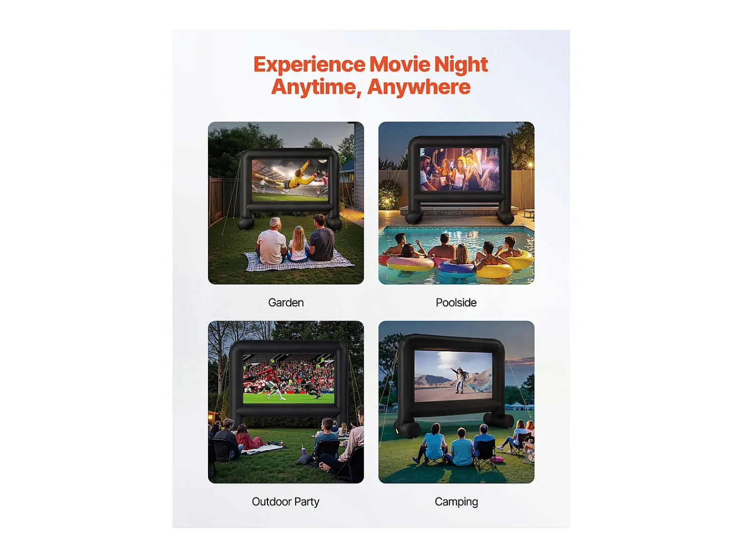 Online Tela de Projeção Inflável SucceBuy, Material 600D, Portátil com Saco de Armazenamento, Formato 16:9, Ideal para Home Cinema, 354 x 130 x 290 cm Preto