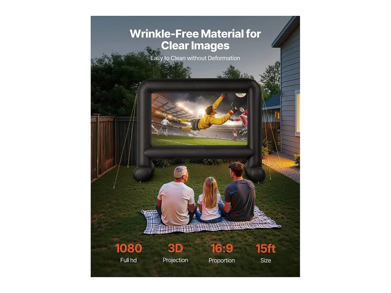 Online Tela de Projeção Inflável SucceBuy, Material 600D, Portátil com Saco de Armazenamento, Formato 16:9, Ideal para Home Cinema, 354 x 130 x 290 cm Preto