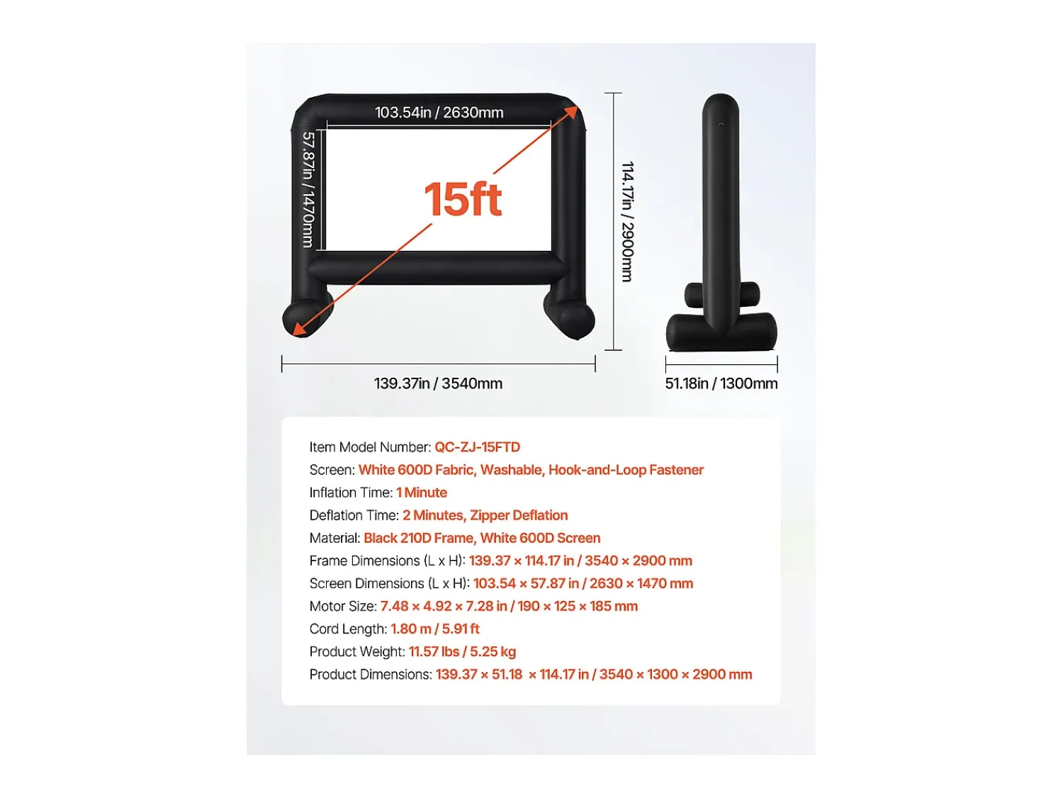 Online Tela de Projeção Inflável SucceBuy, Material 600D, Portátil com Saco de Armazenamento, Formato 16:9, Ideal para Home Cinema, 354 x 130 x 290 cm Preto