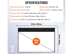 Móvel De Tv* Tela de Projeção Motorizada SucceBuy, 100 Polegadas, Razão de Aspecto 16:9, 4K e 1080 Elétrica Branco