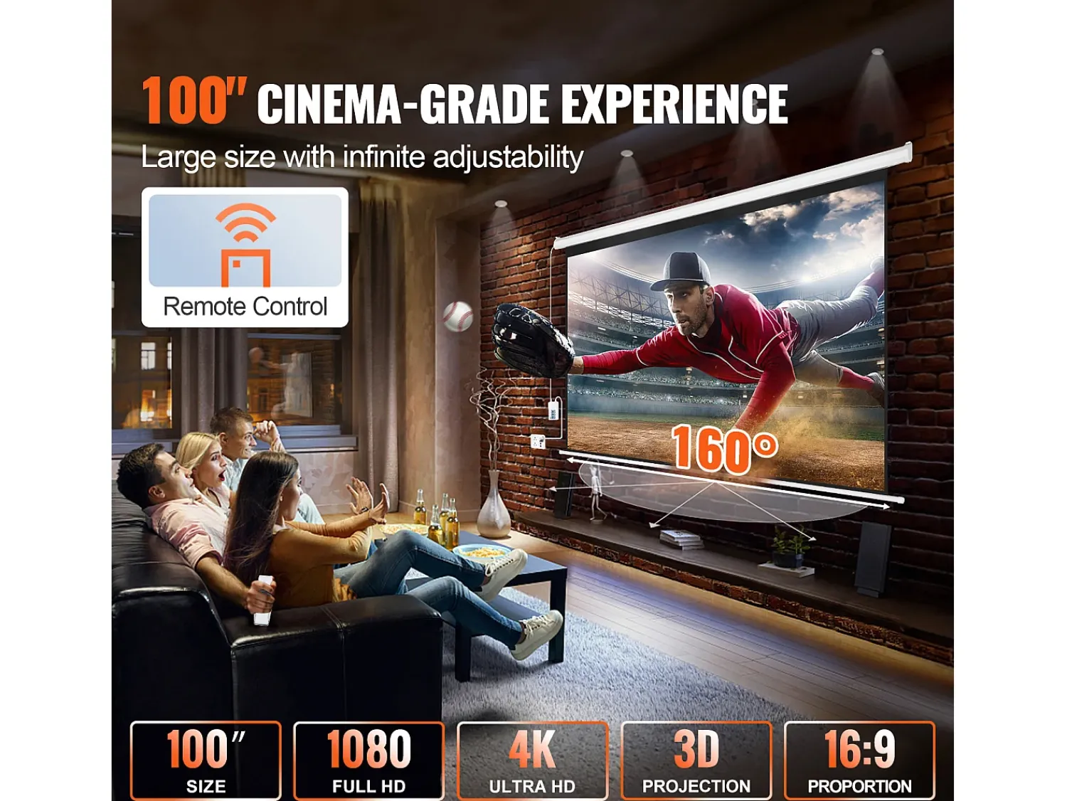 Móvel De Tv* Tela de Projeção Motorizada SucceBuy, 100 Polegadas, Razão de Aspecto 16:9, 4K e 1080 Elétrica Branco