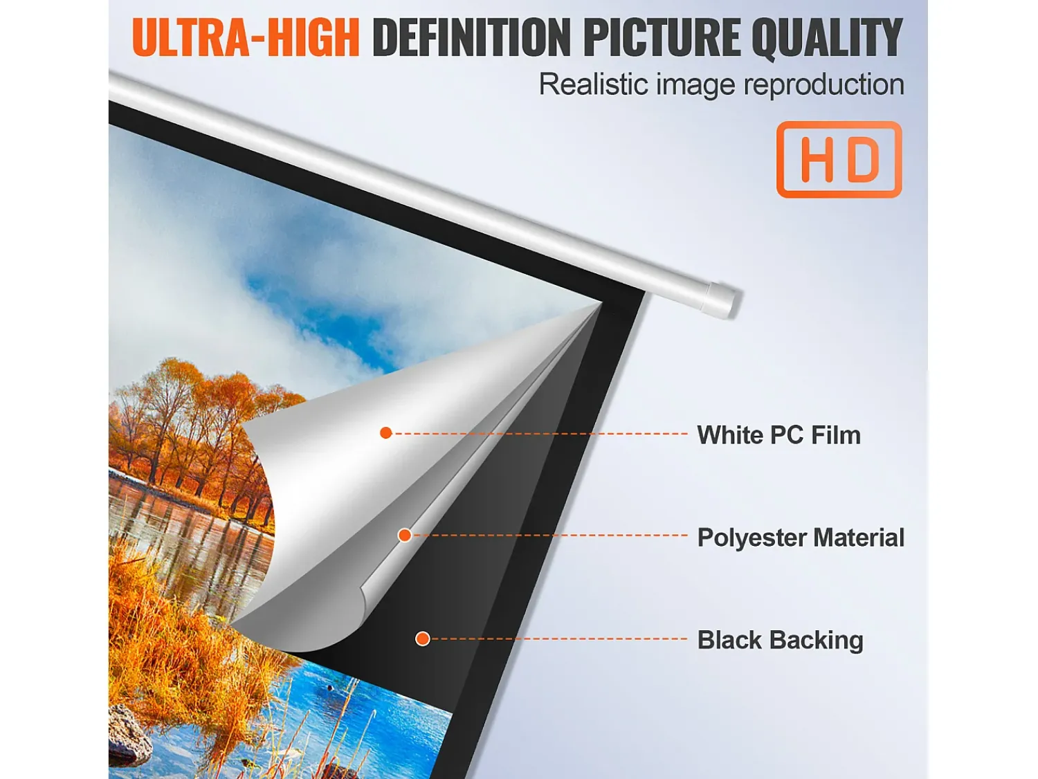 Hot Tela de Projeção Retratil Manual SucceBuy, 100 Polegadas, Razão de Aspecto 16:9, 4K, 1080 HD Branco