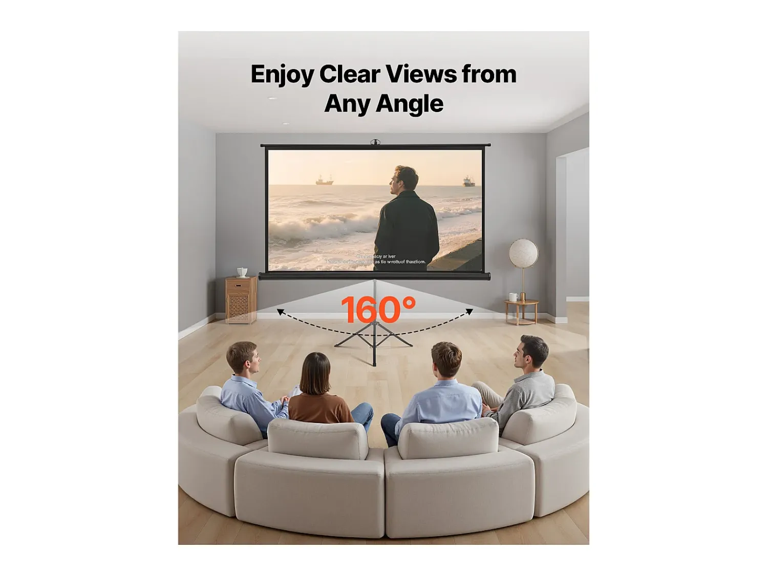 Móvel De Tv| Tela de Projeção SucceBuy com Tripé de 213,4 cm, Lona de Projeção Portátil e Amassável, Grande Ângulo de Visão 160°, 16:9 4K HD, com Bolsa Preto