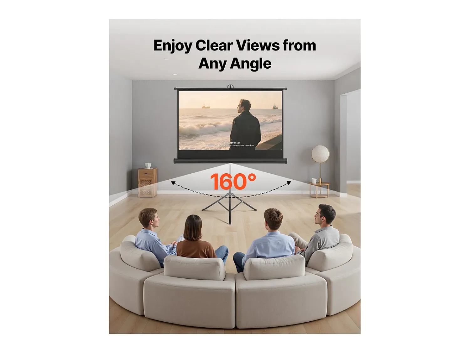 Móvel De Tv* Tela de Projeção SucceBuy com Tripé de 152,4 cm, Lona de Projeção Portátil e Amassável, Grande Ângulo de Visão 160°, 16:9 4K HD Preto