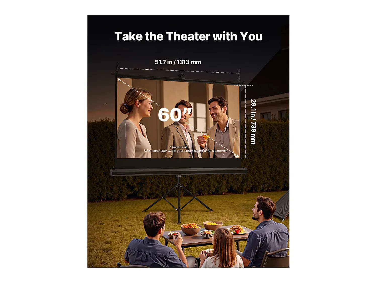 Móvel De Tv* Tela de Projeção SucceBuy com Tripé de 152,4 cm, Lona de Projeção Portátil e Amassável, Grande Ângulo de Visão 160°, 16:9 4K HD Preto