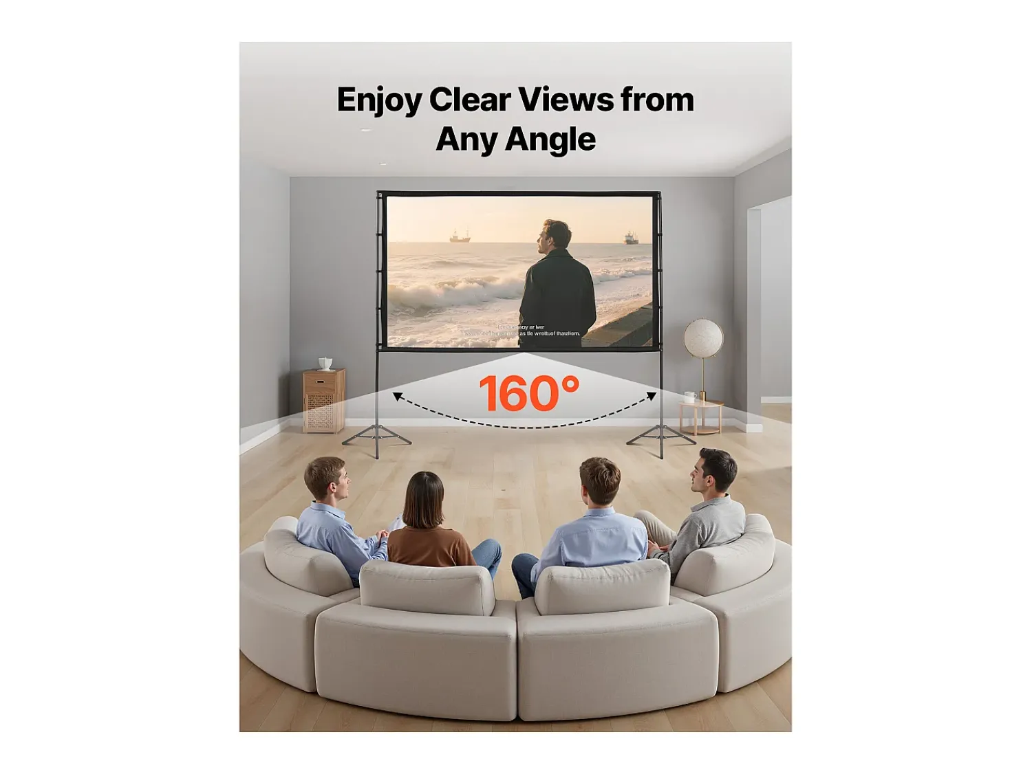 Tela de Projeção SucceBuy de 254 cm com 2 Tripés, Lona de Projeção Portátil e Amassável, Grande Ângulo de Visão 160°, 16:9 4K HD^ Móvel De Tv