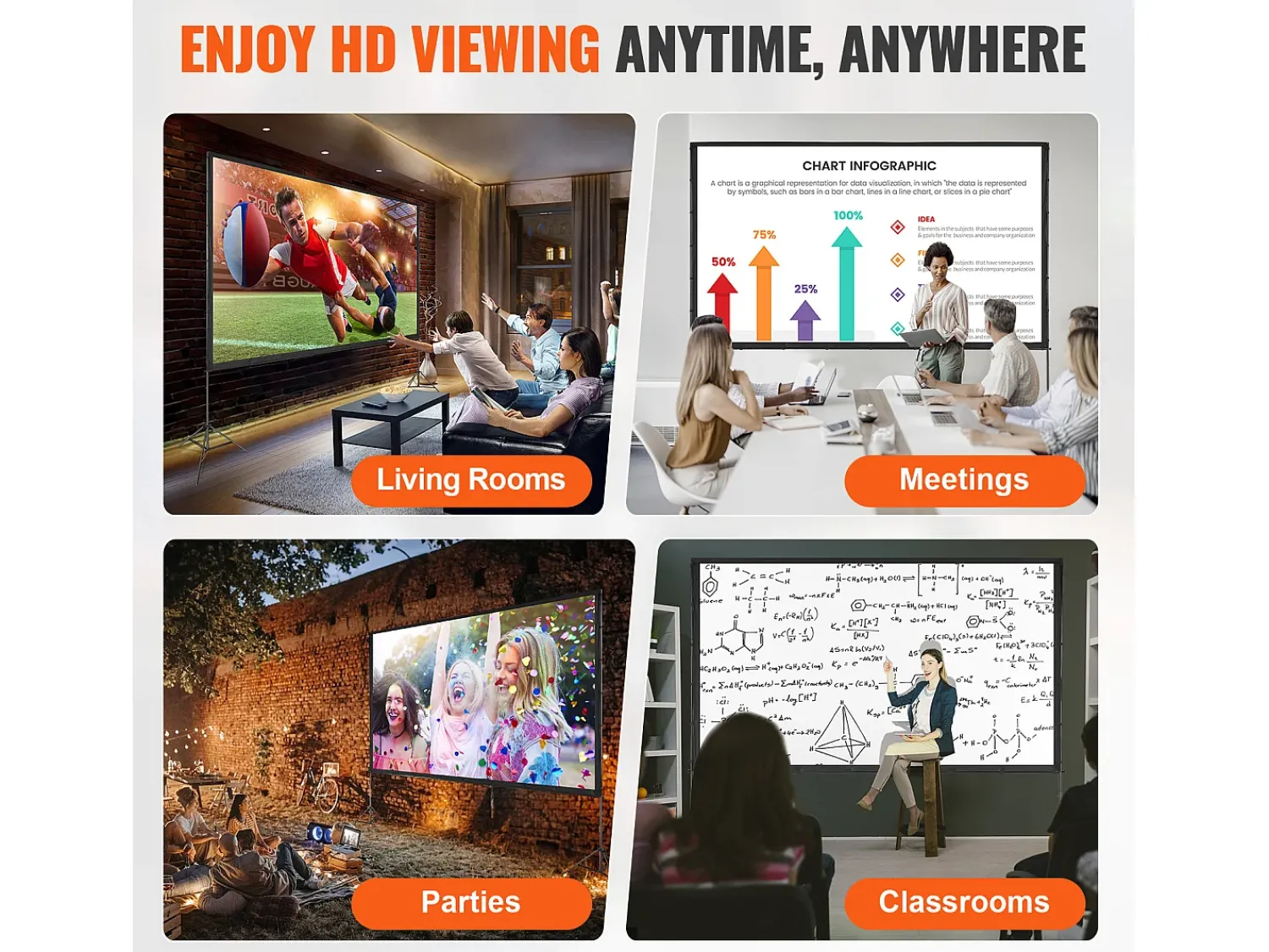 Móvel De Tv* Tela de Projeção SucceBuy Portátil com Base, 381 cm, 16:9 HD de Duas Faces Anti-rugas e Grande Ângulo de Visão, para Projetores de Cinema em Casa Multicor