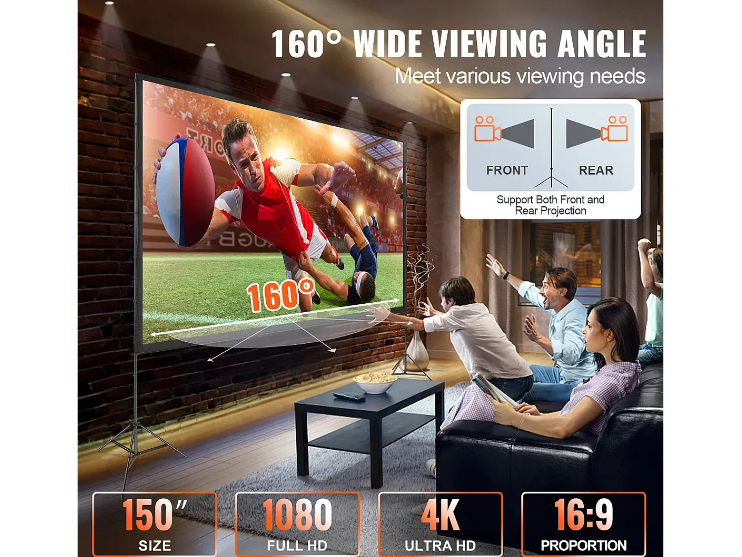 Móvel De Tv* Tela de Projeção SucceBuy Portátil com Base, 381 cm, 16:9 HD de Duas Faces Anti-rugas e Grande Ângulo de Visão, para Projetores de Cinema em Casa Multicor