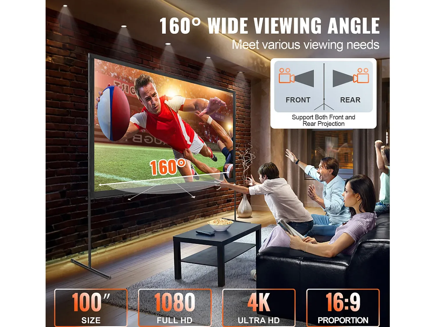 Móvel De Tv| Tela de Projeção SucceBuy Portátil com Base, 254 cm, 16:9 HD de Duas Faces Anti-rugas e Grande Ângulo de Visão, para Projetores de Cinema em Casa Multicor