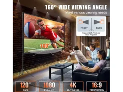 Outlet Tela de Projeção SucceBuy Portátil com Base, 305 cm, 16:9 HD de Duas Faces Anti-rugas e Grande Ângulo de Visão, para Projetores de Cinema em Casa Multicor