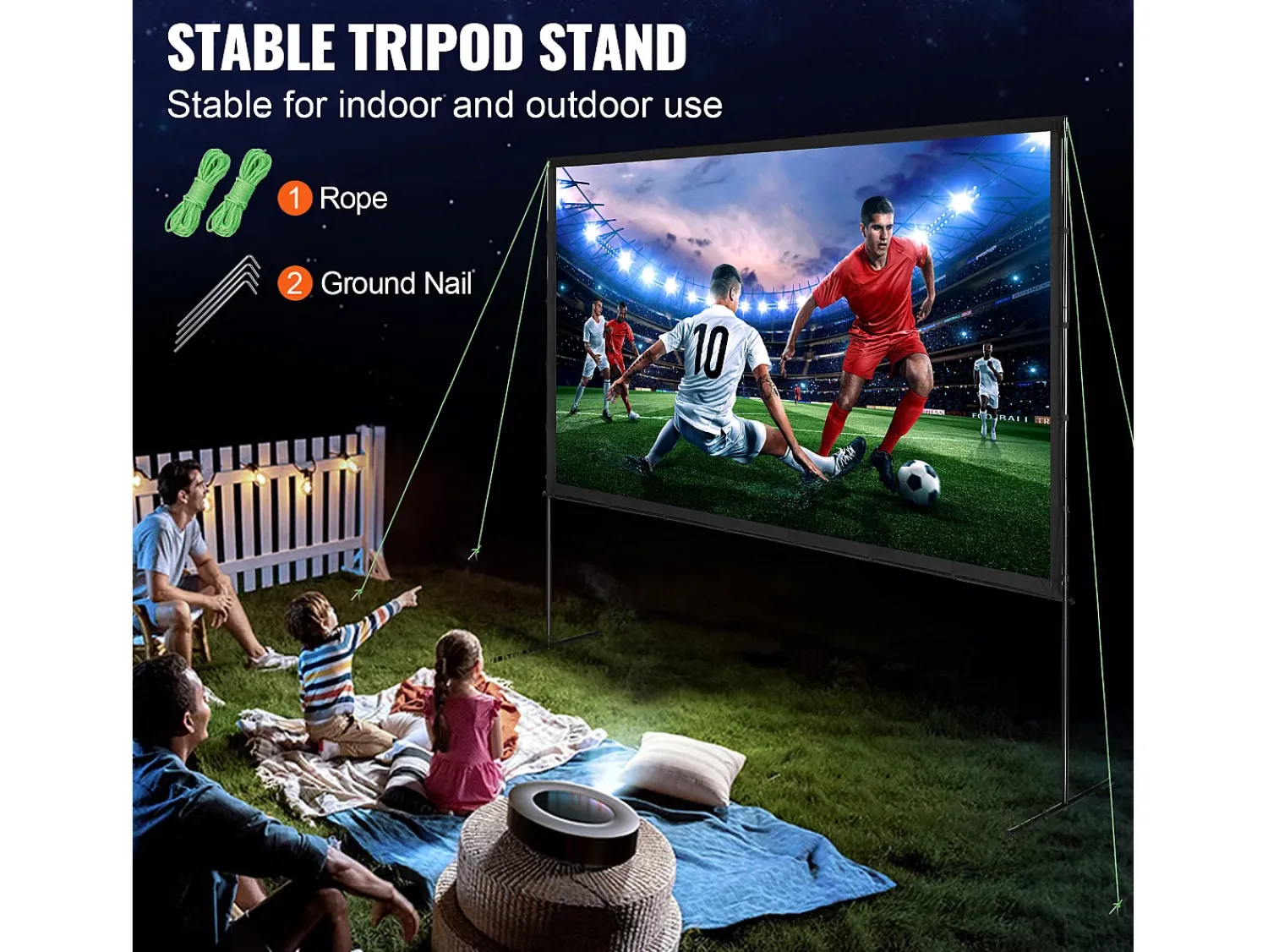 Móvel De Tv| Tela de Projeção SucceBuy Portátil com Base, 305 cm, 16:9 HD de Duas Faces Anti-rugas e Grande Ângulo de Visão, para Projetores de Cinema em Casa Multicor