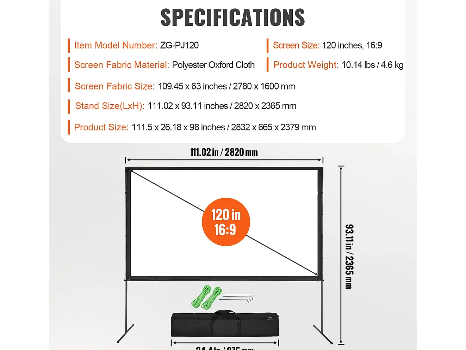 Móvel De Tv| Tela de Projeção SucceBuy Portátil com Base, 305 cm, 16:9 HD de Duas Faces Anti-rugas e Grande Ângulo de Visão, para Projetores de Cinema em Casa Multicor