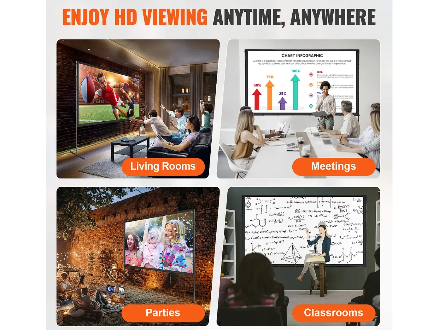 Móvel De Tv| Tela de Projeção SucceBuy Portátil com Base, 305 cm, 16:9 HD de Duas Faces Anti-rugas e Grande Ângulo de Visão, para Projetores de Cinema em Casa Multicor