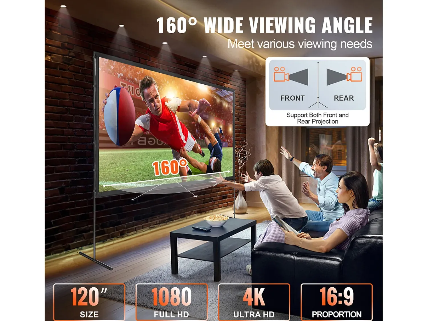 Móvel De Tv| Tela de Projeção SucceBuy Portátil com Base, 305 cm, 16:9 HD de Duas Faces Anti-rugas e Grande Ângulo de Visão, para Projetores de Cinema em Casa Multicor
