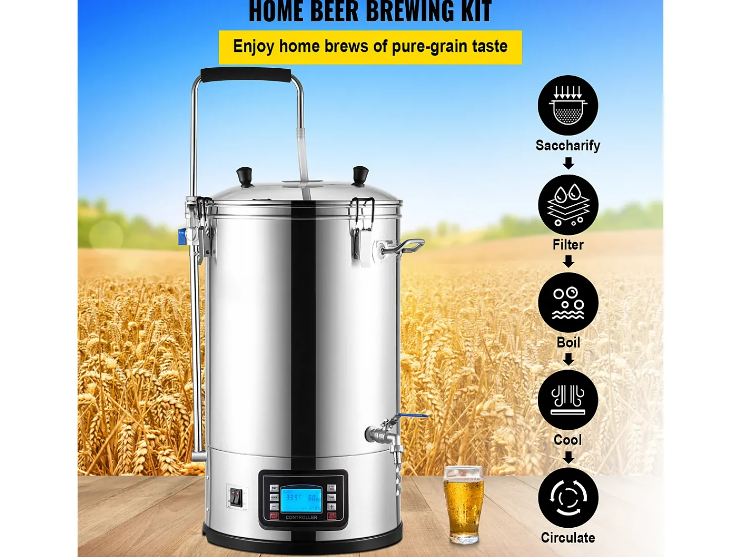 Tina de Mistura SucceBuy | Sistema de Mistura de Cerveja Todo-em-Um Pan com Bomba de Circulação 30 L^ Acessório Vinho E Bar