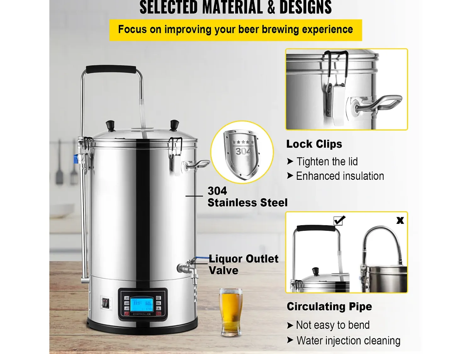 Tina de Mistura SucceBuy | Sistema de Mistura de Cerveja Todo-em-Um Pan com Bomba de Circulação 30 L^ Acessório Vinho E Bar