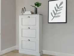 Discount Loft24 Toby | Sapateira com 3 abas em pinho cinzento Branco