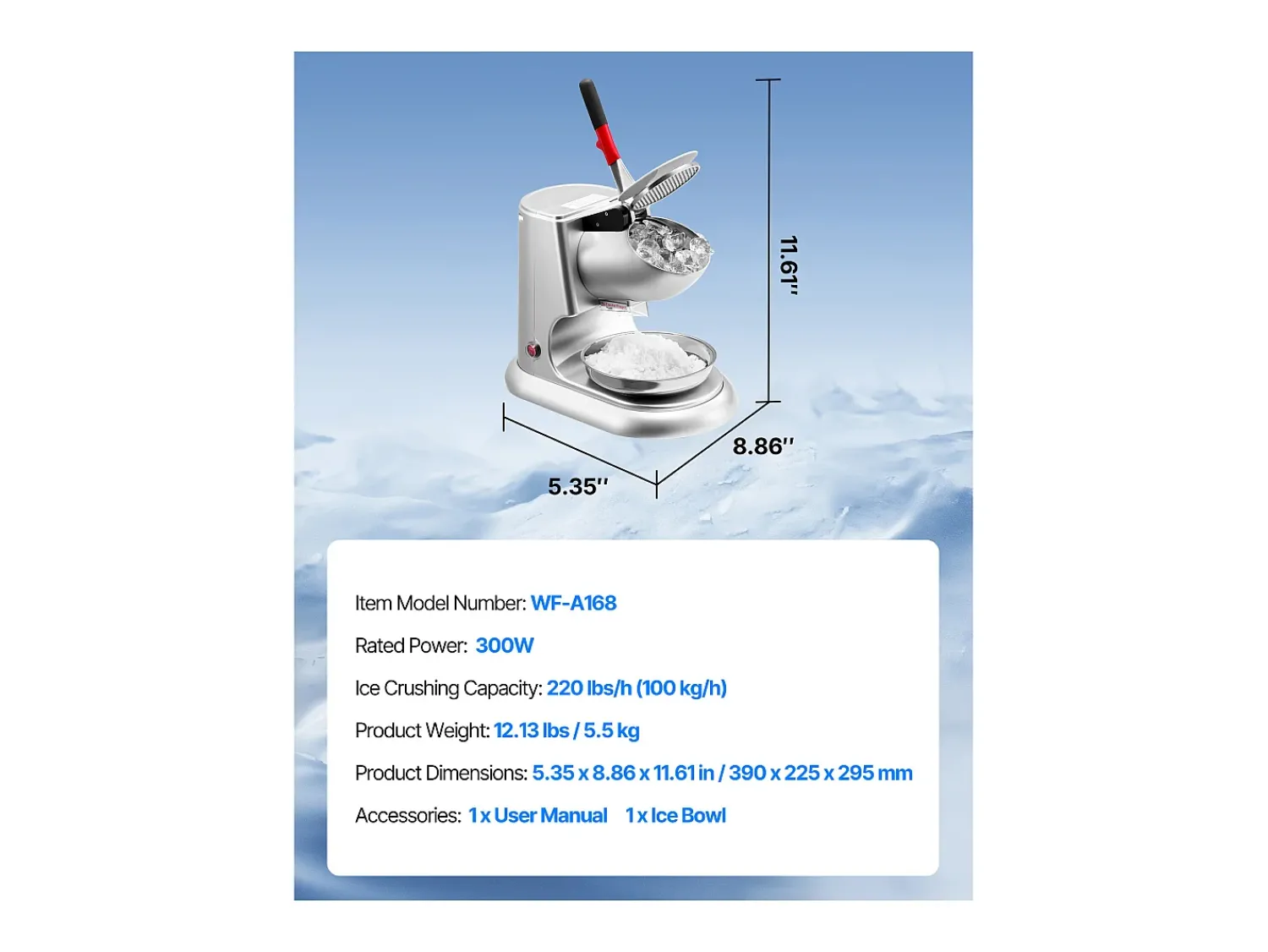 Acessório Vinho E Bar| Triturador de Gelo SucceBuy Elétrico Capacidade de 100 kg/h, Máquina de Gelo Picado a 4 Lâminas, de Aço Inoxidável, com Tigela e Tampa, 2000 rpm Prateado