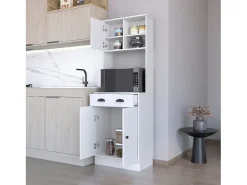 TuHome Armário de Cozinha para Micro-ondas Powell com 3 Portas, Puxadores e Gaveta^ Prateleira