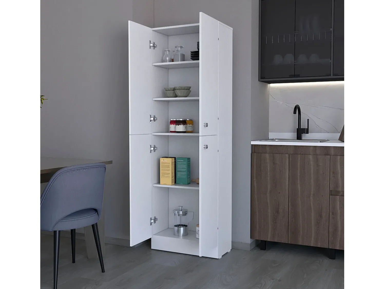Móvel De Arrumação|TuHome Armário Despensa Cameron com 4 Portas e 5 Prateleiras Ocultas, Branco