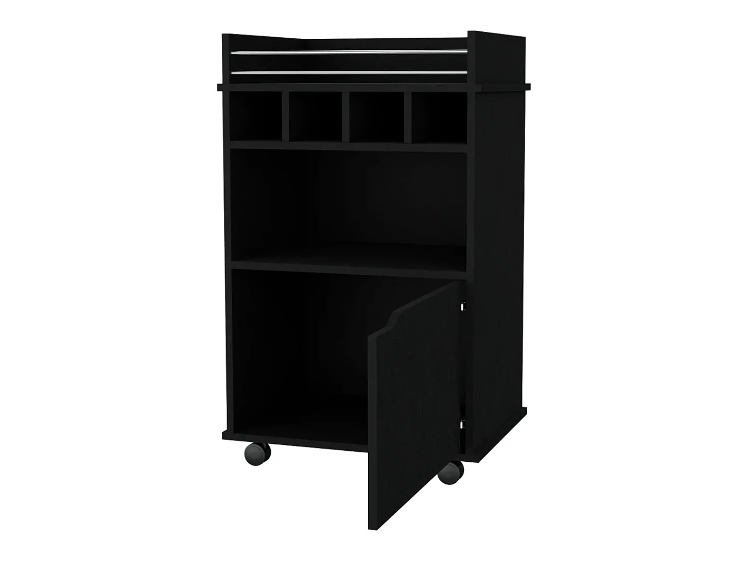 Outlet TuHome Carrinho de Bar Crozier, com 1 porta, 1 prateleira e quatro porta-garrafas integrados Preto