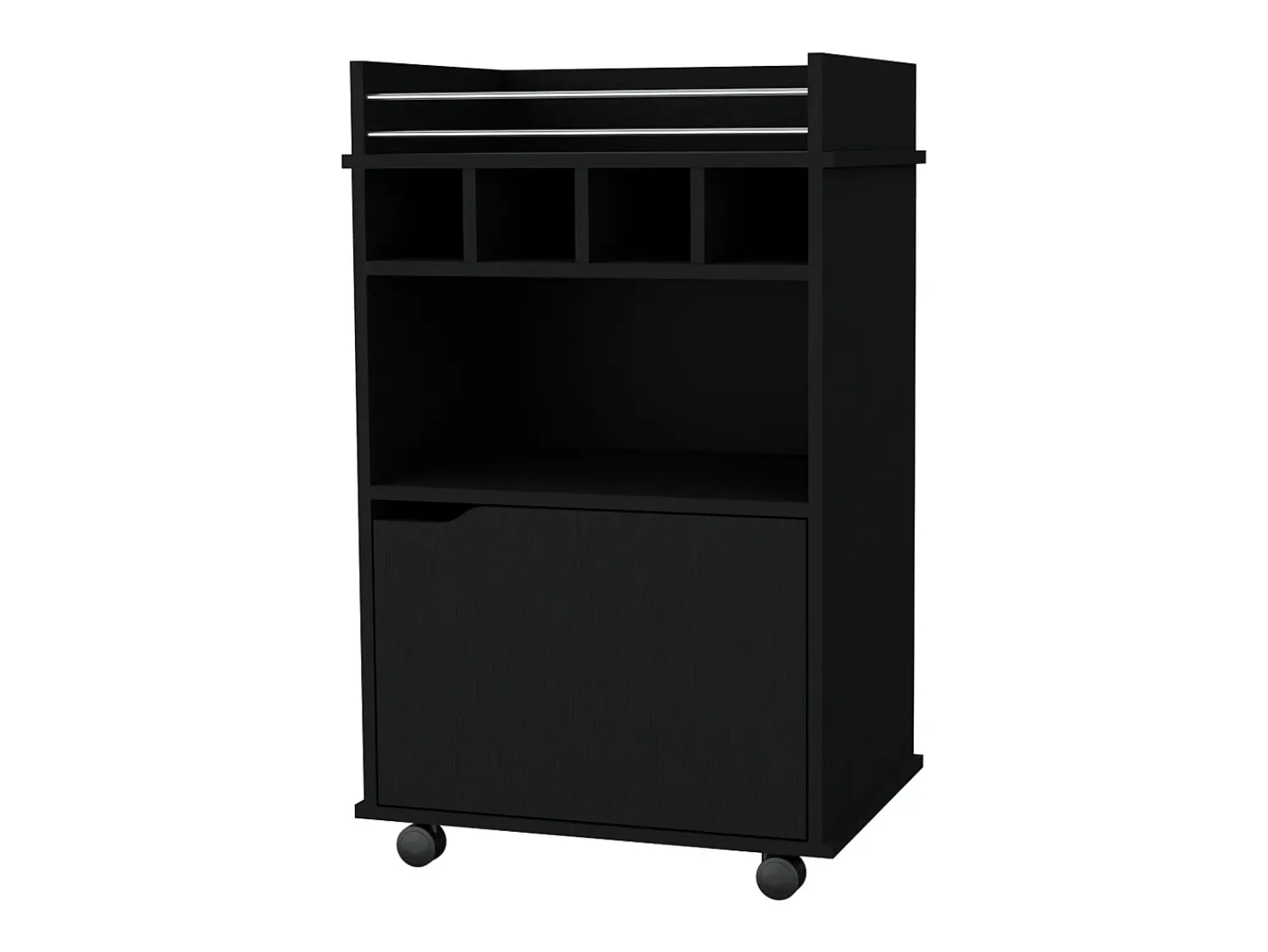 Outlet TuHome Carrinho de Bar Crozier, com 1 porta, 1 prateleira e quatro porta-garrafas integrados Preto