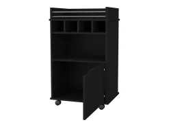 Outlet TuHome Carrinho de Bar Crozier, com 1 porta, 1 prateleira e quatro porta-garrafas integrados Preto