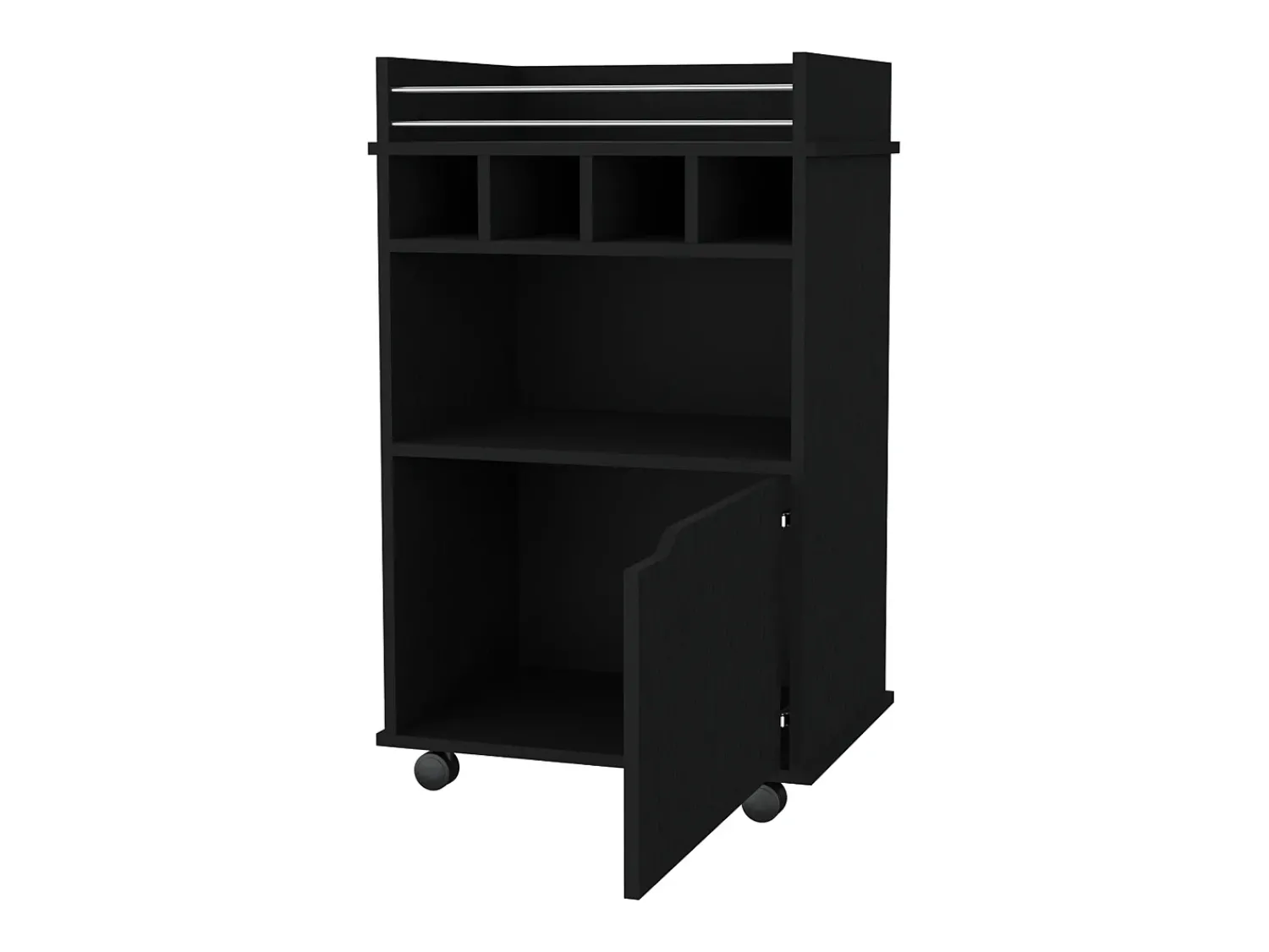 Outlet TuHome Carrinho de Bar Crozier, com 1 porta, 1 prateleira e quatro porta-garrafas integrados Preto