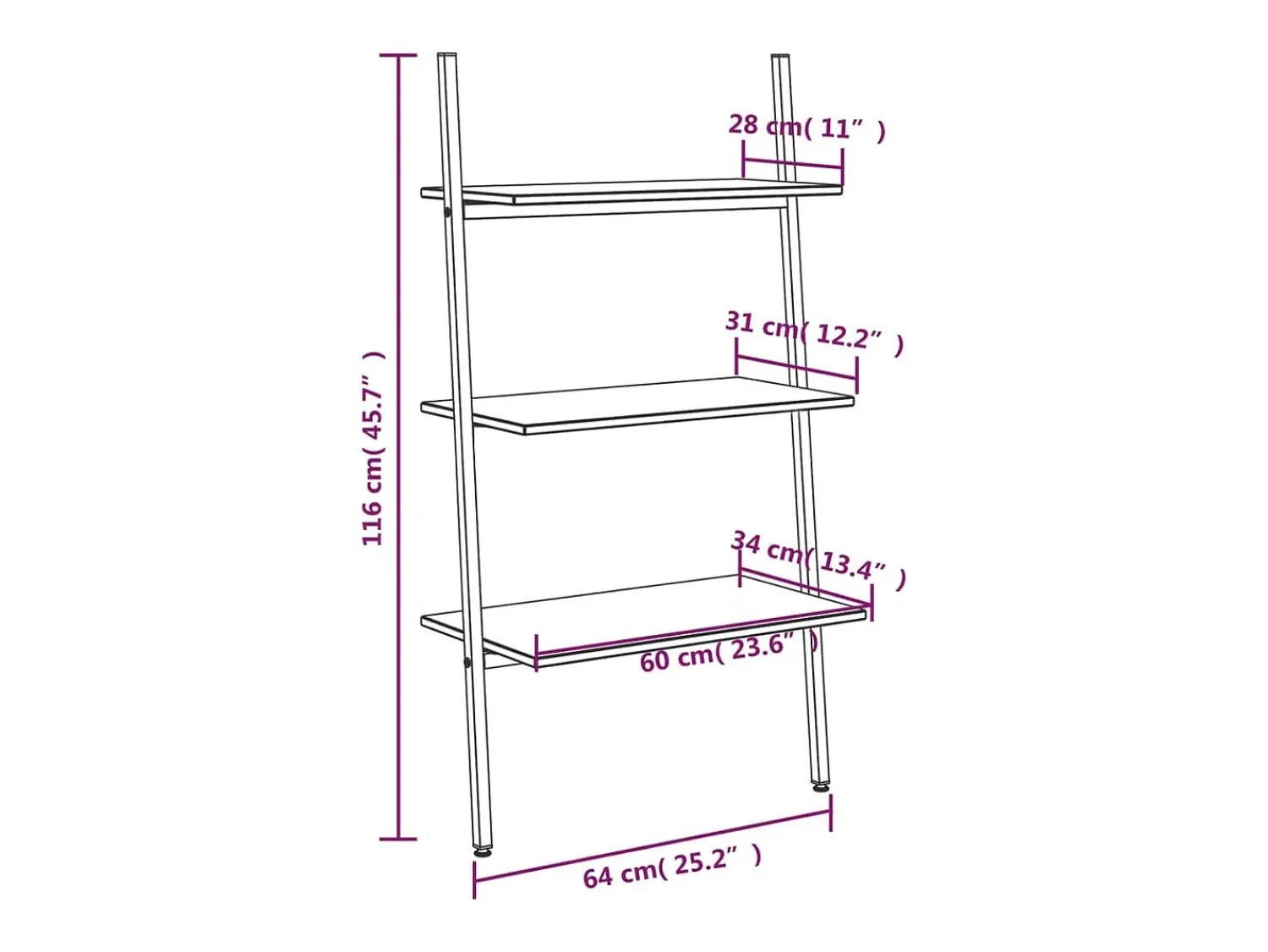Prateleira*vidaxl Unidade 3 prateleiras inclinada 64x34x116 cm Preto