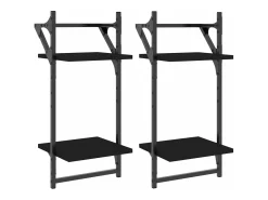Prateleira*vidaxl Unidade 2 prateleiras parede com barras 2 pcs 30x25x65 cm Preto