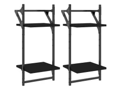 Prateleira| Unidade 2 prateleiras parede com barras 2 pcs 30x25x65 cm PT216817 Preto