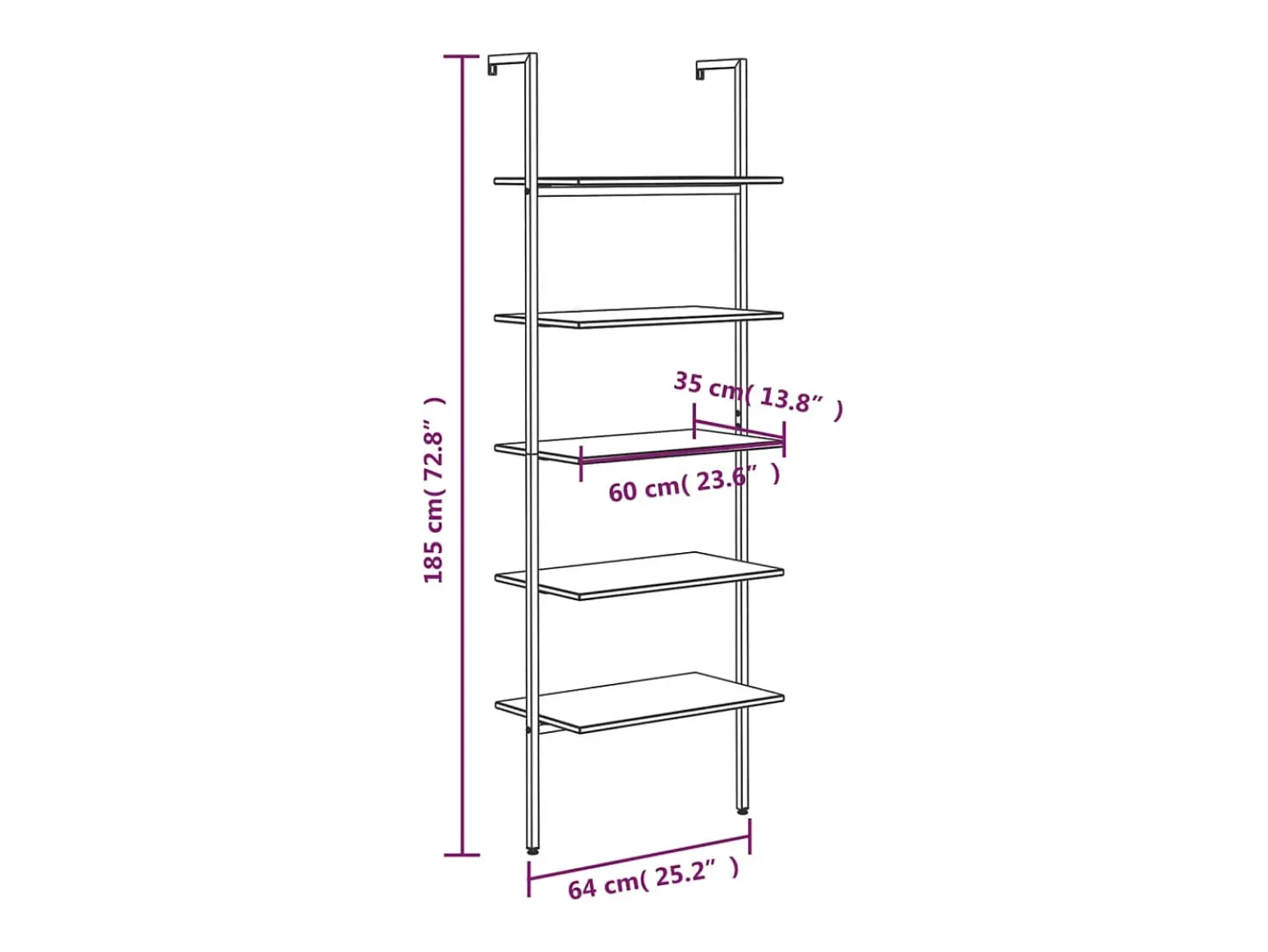 vidaxl Unidade 5 prateleiras 64x35x185 cm -claro e preto^ Prateleira