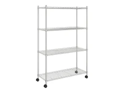 Prateleira| Unidade de 4 prateleiras com rodas 90x35x142 cm 200 Kg cromado PT366203 Prateado