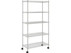 Clearance Unidade de 5 prateleiras com rodas 75x35x155 cm 250 Kg cromado PT760307 Prateado