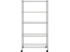Clearance Unidade de 5 prateleiras com rodas 75x35x155 cm 250 Kg cromado PT760307 Prateado