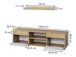Sale Vicco Unidade de parede carvalho goldkraft/branco 139.8x35.4x38.9 berno Natural escuro