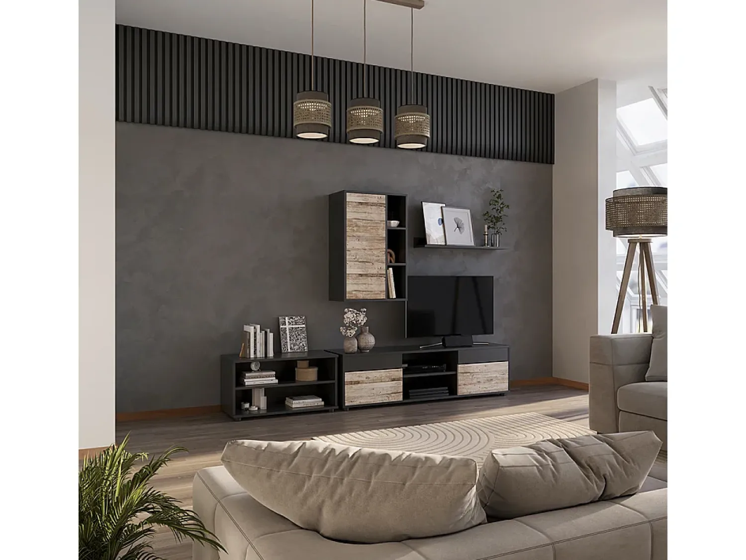 Discount Vicco Unidade de parede carvalho /areia 139.8x35.4x38.9 berno Preto