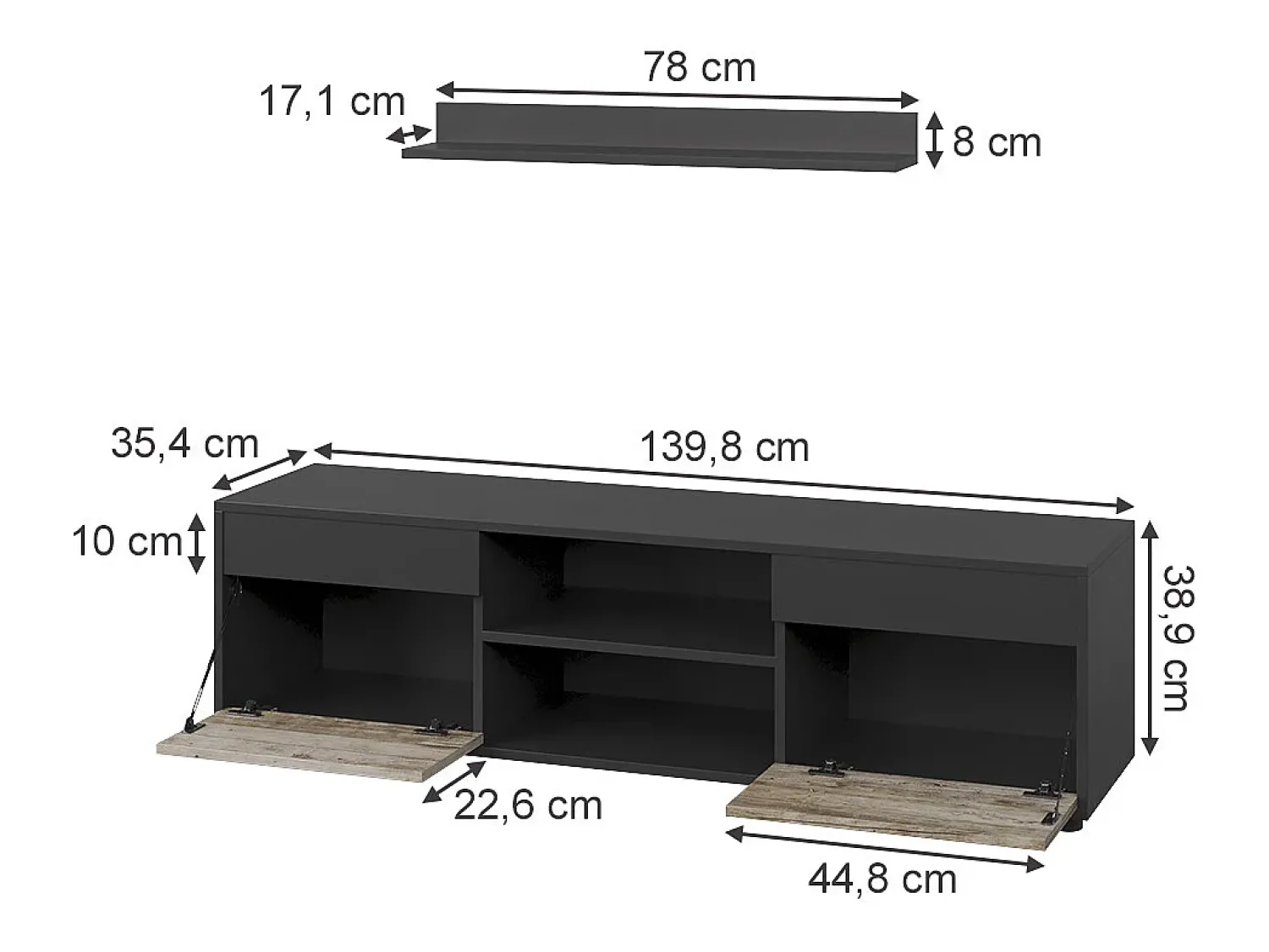 Discount Vicco Unidade de parede carvalho /areia 139.8x35.4x38.9 berno Preto