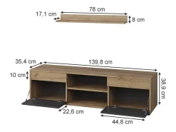 Vicco Unidade de parede carvalho goldkraft/antracite 139.8x35.4x38.9 berno^ Móvel De Tv