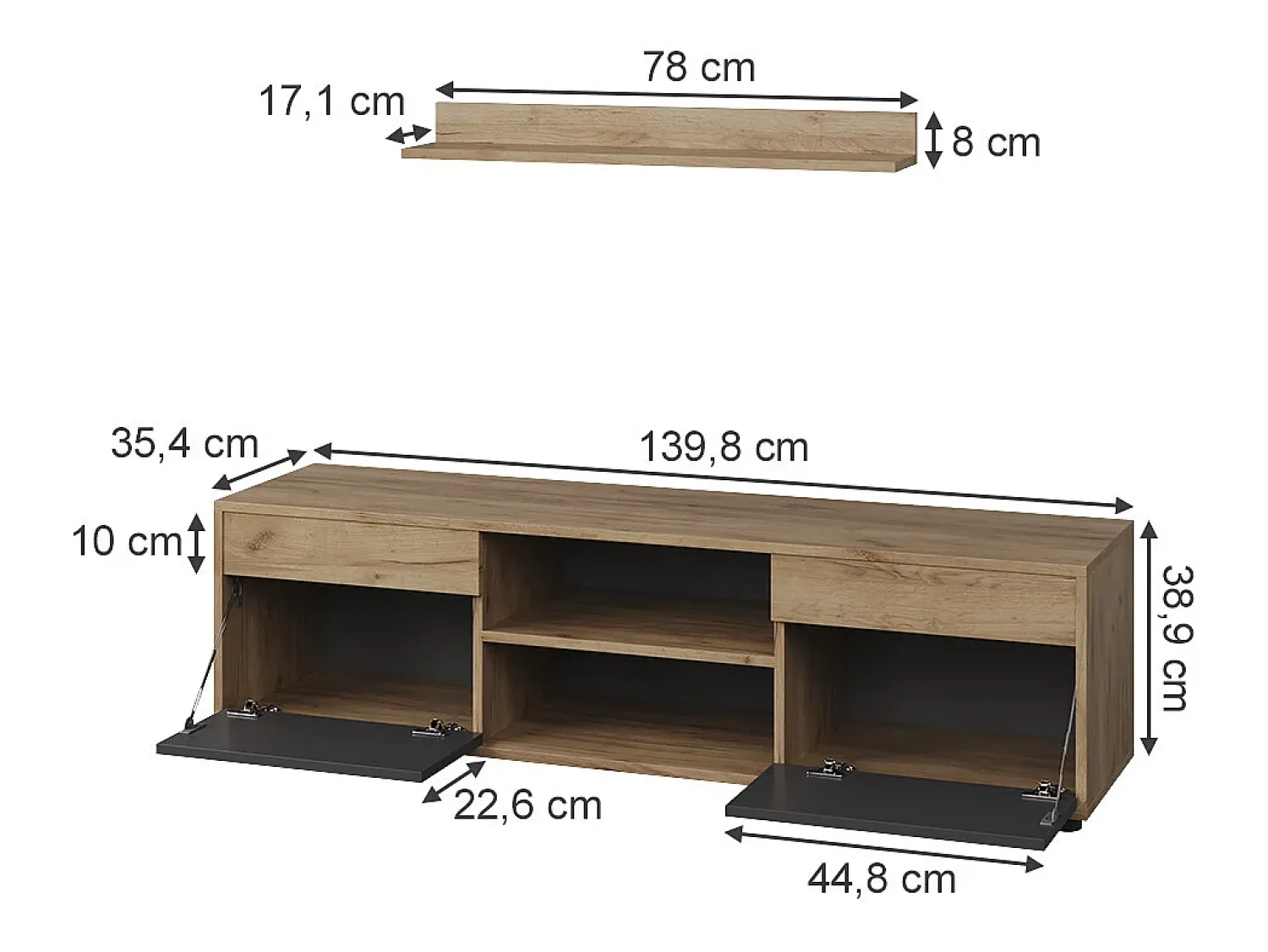 Vicco Unidade de parede carvalho goldkraft/antracite 139.8x35.4x38.9 berno^ Móvel De Tv