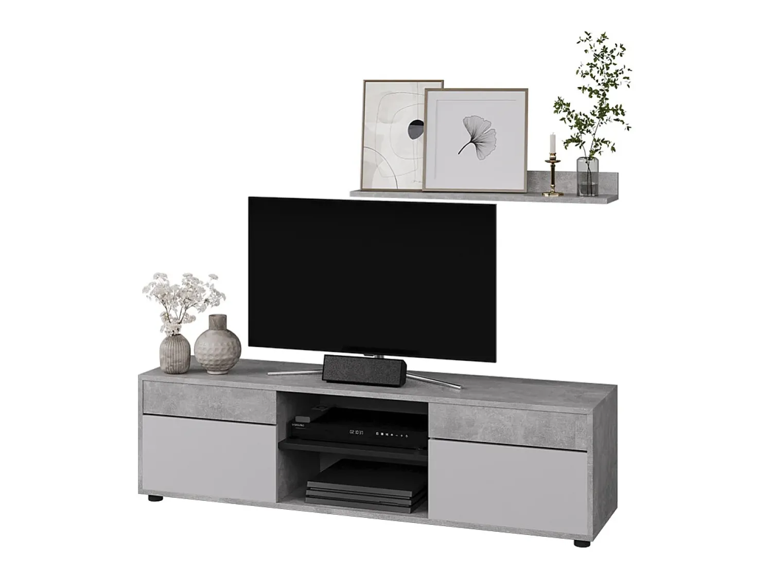 Móvel De Tv*Vicco Unidade de parede concreto/branco 139.8x35.4x38.9 berno Cinzento claro