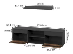 Móvel De Tv|Vicco Unidade de parede /estilo antigo 139.8x35.4x38.9 berno Preto