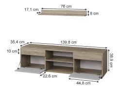 Vicco Unidade de parede sonoma/branco 139.8x35.4x38.9 berno^ Móvel De Tv