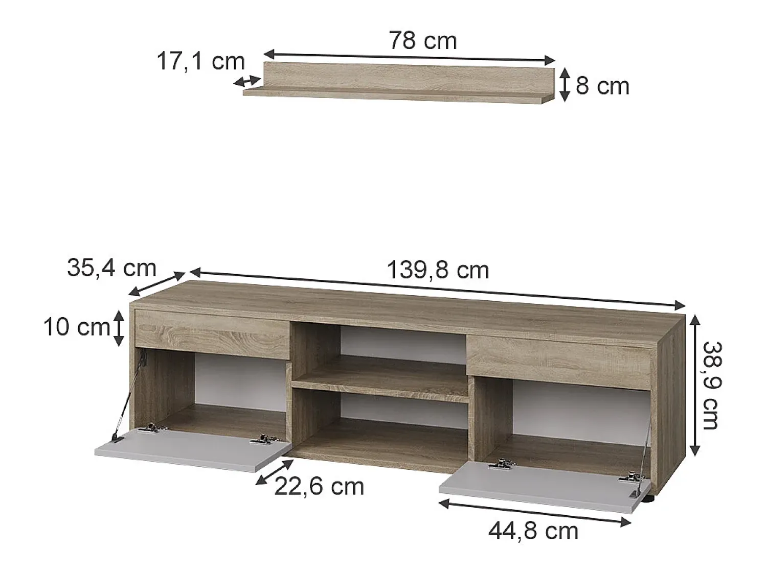 Vicco Unidade de parede sonoma/branco 139.8x35.4x38.9 berno^ Móvel De Tv