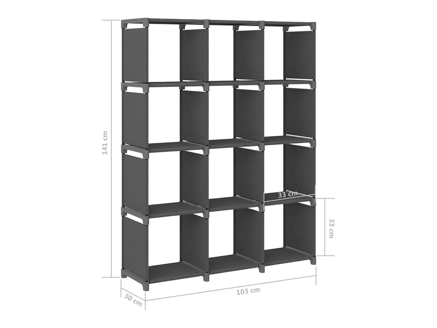 Prateleira*vidaxl Unidade de prateleiras 12 cubos 103x30x141 cm tecido Cinzento