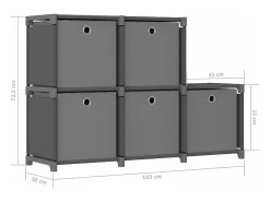 Hot vidaxl Unidade prateleira 5 cubos c/ caixas 103x30x72,5cm tecido cinza Cinzento