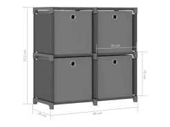 Best vidaxl Unidade prateleiras 4 cubos c/ caixas 69x30x72,5cm tecido cinza Cinzento