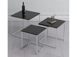 Mesa De Centro|VCM 3 pcs Set Mesa lateral | Mesa de centro simples | Mesa de sofá de metal e MDF | Mesa de centro - Glisal (Preto) Multicor
