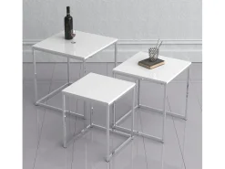 Mesa De Centro*VCM 3 pcs Set Mesa lateral | Mesa de centro simples | Mesa de sofá de metal e MDF | Mesa de centro - Glisal (Branco) Multicor