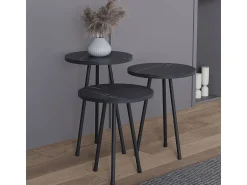 Mesa De Centro*VCM 3 pcs Set side table | Tabela em design de óptica de mármore simples | Dimensões aprox. A. 42/47/52 x L. 34 x P. 34 cm | Mesa de estar - Mirola (Preto) Multicor
